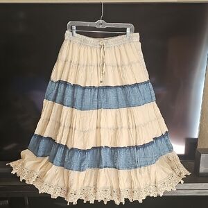 Young Threads Blue and Cream Tiered Skirt